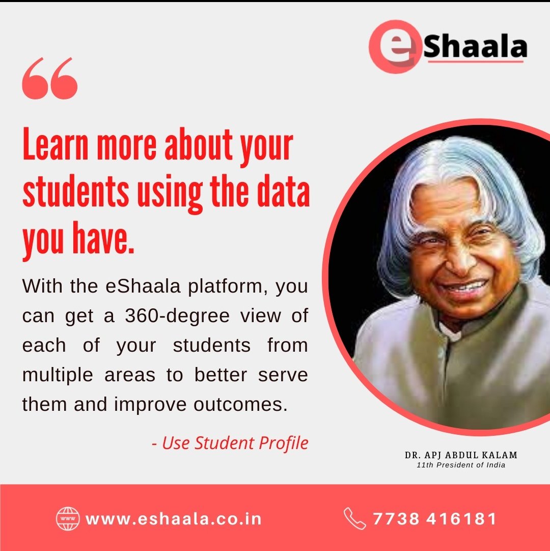 eshaalaofficial's tweet image. You can get #360degreeview of each of your #students from multiple areas to better serve them and #improve outcomes.

 #eshaala #studentprofile