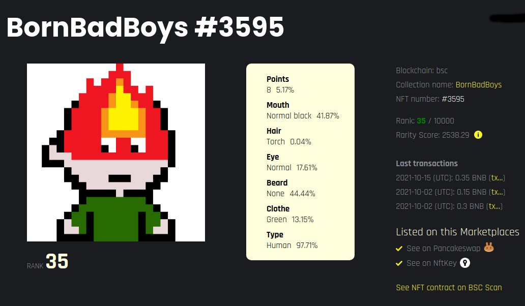 Web4Crypto's tweet photo. Hi all, we've added some good stuffs on our #NFTs #rarity tool. In particular, you can check now last transactions price evolution on each #NFT page.

👉See all listed collections:  https://t.co/a27Hwz4kOC

#BornBadBoys #BornBadGirls #PancakeSquad #BSC #Avax #Polygo https://t.co/jLtHIzAVHS
