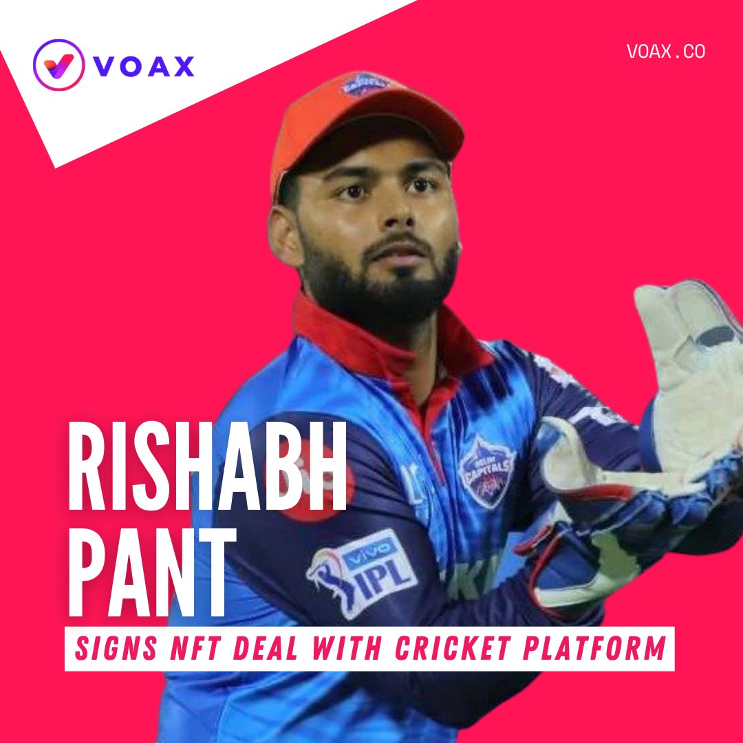 voaxnft's tweet photo. Rishabh Pant partners with a cricket-themed NFT platform to release his own NFT collection that features his special moments in the sport. #RishabhPant #cricket #cricketnft #rario #nft #nftart #sportsnft #crypto #digitalassets #nftcommunity #nftplatform #nftmarketplace https://t.co/tzTCr9BCZg