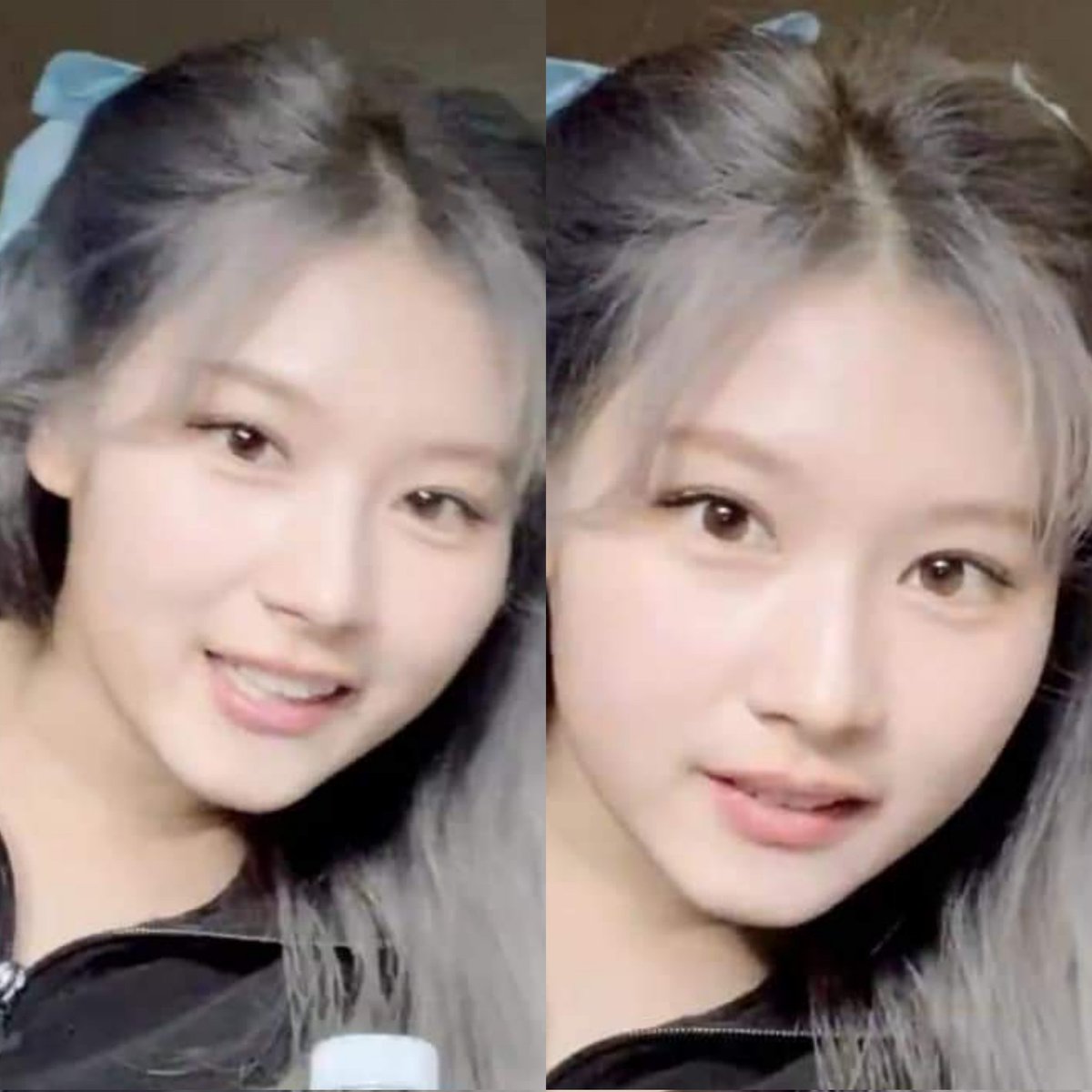 chaegyooo's tweet photo. we got sana in ash gray hair https://t.co/jEl9qSFj62