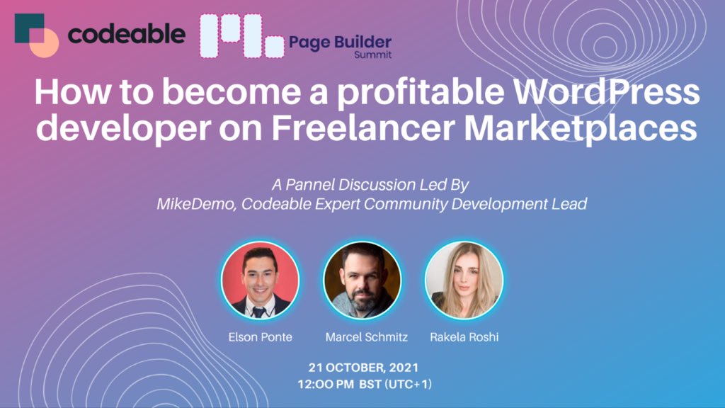 schmitzoide's tweet image. Are you thinking about going the freelance way? We’ll have some cool tips for you that will hopefully make it a smoother transition. Join us Thursday 12:00 UK / 07:00 EDT / 04:00 PDT / 22:00 AEDT. pagebuildersummit.com/schedule/#thur… #pagebuildersummit #codewithheart💙