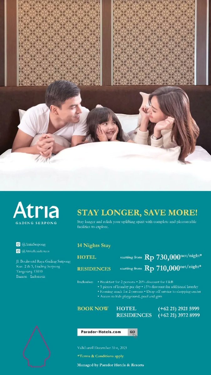 Stay longer and relish your uplifting, spirit with complete and pleasureable facilities to explore. Book Now

bit.ly/3BWkEI3

#AtriaResidencesGadingSerpong #AtriaSerpong #beautifulhotels #hotel #gadingserpong #serpong #promo