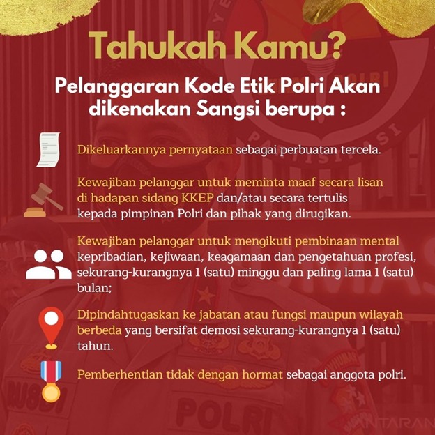MDjolom's tweet photo. Simak sanksi dibawah ini yang akan dikenakan kepada polisi jika melanggar etika masyarakat yang dilarang oleh anggota polri.

#PolriUngkapKasus
Gerak Cepat Polri https://t.co/xg7EwRUbcG