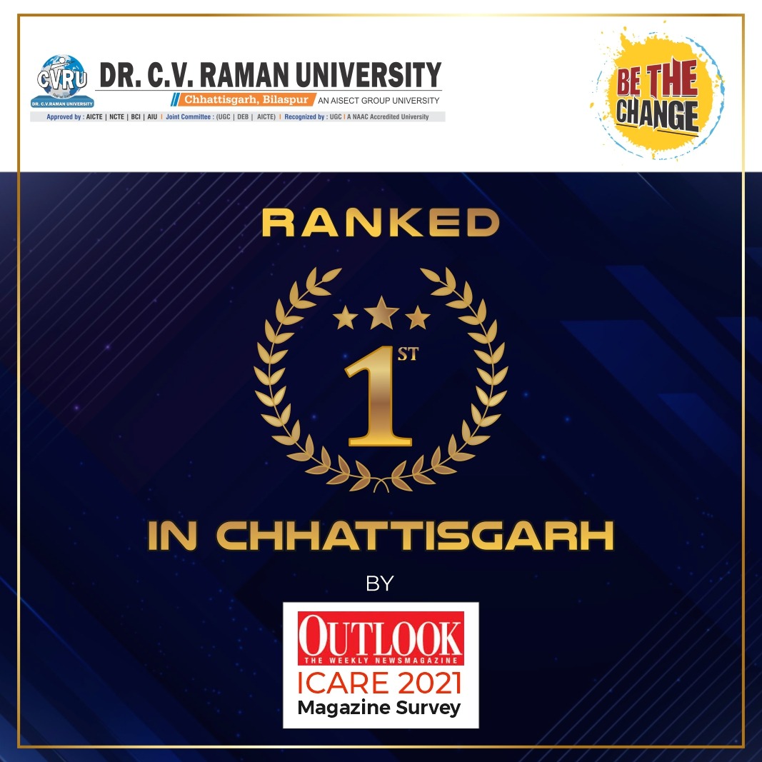 cvruCG's tweet photo. We are elated to share that Dr. C. V. Raman University, Chhattisgarh, Bilaspur has ranked 1st in the state with an All India 19th rank among State Private Universities, in the Outlook –ICARE India University Rankings 2021.
#cvru #cvrubilaspur #cvruchhatisgarh #aisectuniversity https://t.co/VddSmYyG96