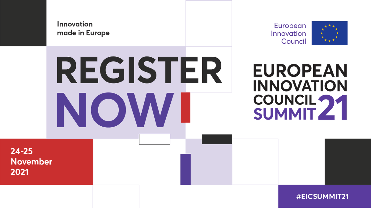 EUeic's tweet photo. Registration for #EICSummit21 is now open! 🎉

Secure your spot in-person or online for 2️⃣ days full of:

🗣️ Inspiring speakers
🚀 Pitching sessions
📚 Workshops

Also the announcements to the 2021 editions of #EUeic awards &amp; prizes 🏆! Register here👉 
https://t.co/burYqx8kxY https://t.co/kPdxOdu6cO