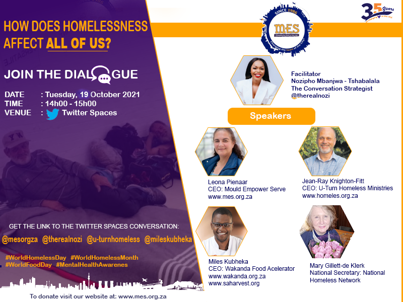 mesorgza's tweet photo. As October marks #WorldHomelessMonth #FoodSecurityMonth and #MentalHealthAwarenessMonth, MES is set to host Homelessness Dialogue
@TwitterSpaces
this afternoon
@TheRealNozi
facilitating the conversation. Join conversation here: https://t.co/M80Tq7WczW
https://t.co/KSx5WifkA5 https://t.co/2ZmfWxxrCh