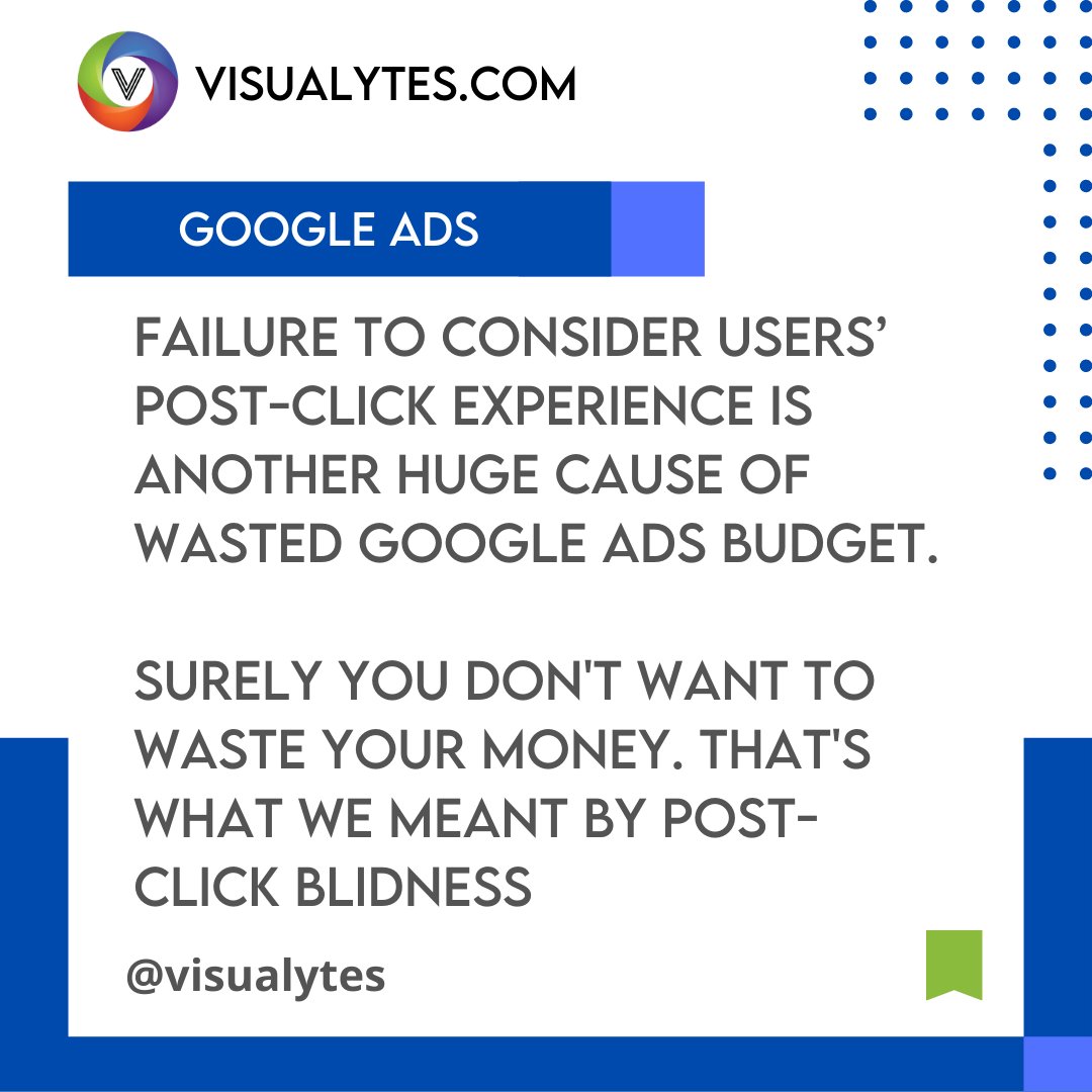visualytes's tweet photo. What do we mean by Post-Click Blindness? Swipe to know

#visualytes #googleads #postclicks #posting #contentmarketing #contentstrategies #socialmediamarketing #seo #searchenginemarketing https://t.co/LLUmb9MEbg
