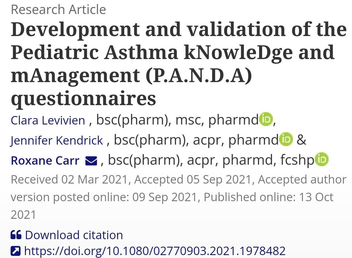 claralvvpharma's tweet photo. My thesis article is published in the #JournalofAsthma! A new type of asthma knowledge questionnaire for children, teenagers and their caregivers. Go check it out! 🐼
Thanks to the @BCChildrensHosp for this research opportunity !
🇫🇷👩‍⚕️🇨🇦📝
 https://t.co/5xE2glxK0h https://t.co/y1Y08WrUDq