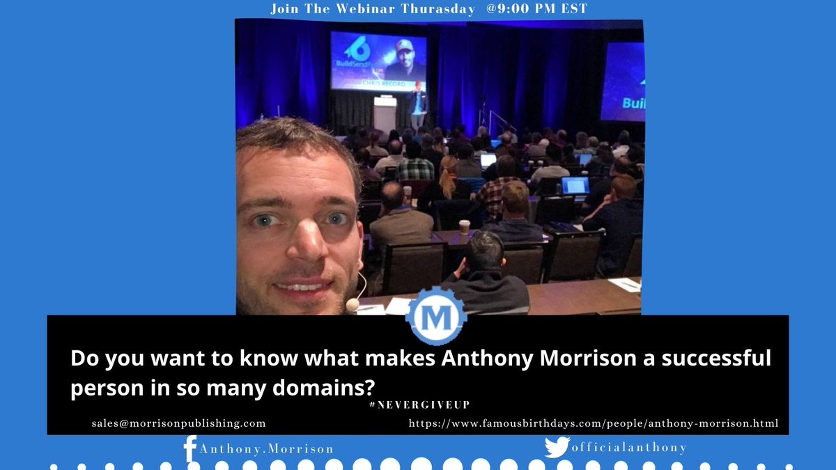 AnthonyMorFan's tweet image. Anthony Morrison known for his marketing books and courses geared towards helping grow a business. He has been interviewed by publications like the Chicago Tribune, the Los Angeles Times, and CNN.

Check it out famousbirthdays.com/people/anthony… 🔗

#AnthonyMorrison #YoungEntrepreneur