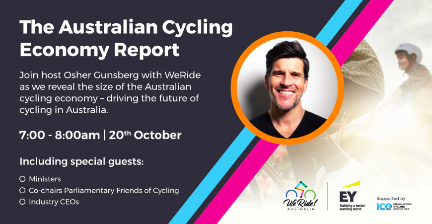 What is the value, to the economy, of money spent on cycling? 

Wed 20 Oct, 7am, <a href="/oshergunsberg/">Osher Günsberg</a> is leading the discussion with the Treasurer, the Hon Josh Frydenberg MP, among others, to launch cycling economy report. 

Register to join on Zoom: internationalcyclingexecutives.com/weride/