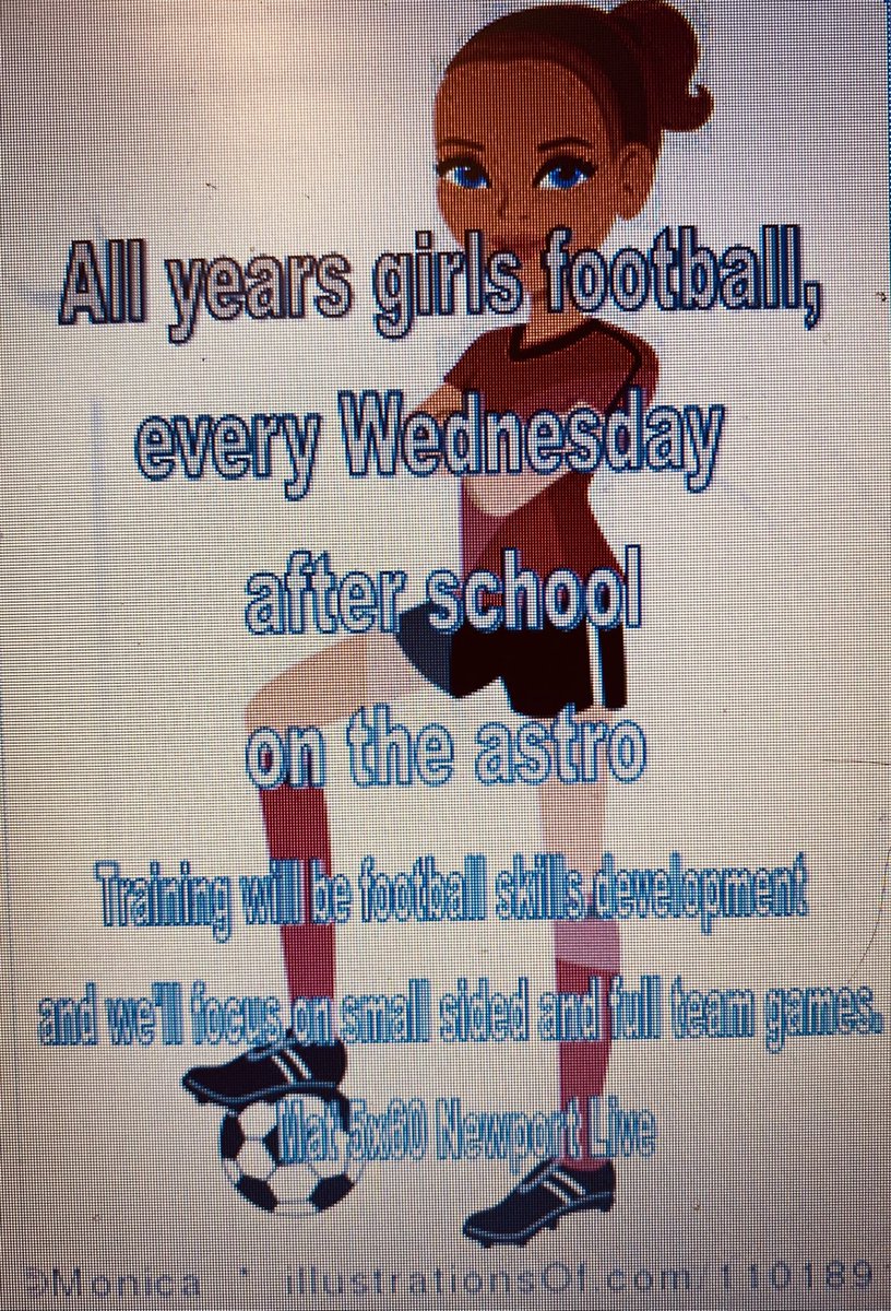 Reminder that Girls Football is on every Wednesday after school on the astroturf run by Mat from <a href="/NewportLiveUK/">Newport Live</a> - if you’re a budding footballer or just want to try out a new hobby, come along and get involved! <a href="/NewportH/">Newport High School</a>