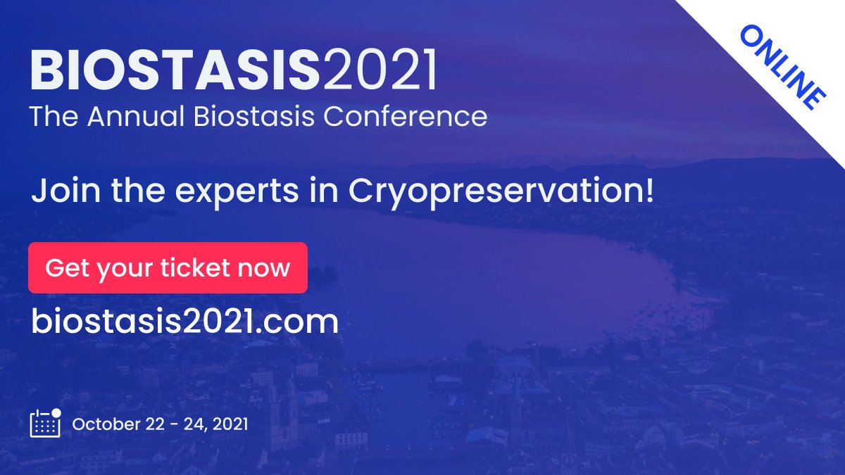 ONLY 3 DAYS until #BIOSTASIS2021! Make sure to get a FREE Live Stream Ticket to the Annual #Biostasis Conference from Oct 22-24 to get ONLINE access to the sessions and panels live from Zurich, Switzerland! 

What are you waiting for? Get your free ticket:
biostasis2021.com/tickets/
