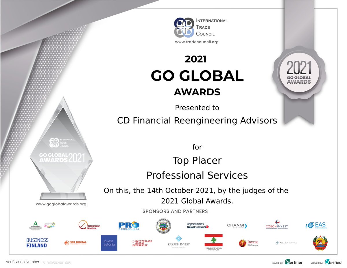 ChiragCACISA's tweet photo. Feeling Proud to receive this Go Global award 2021 in the category of professional firm from the International Trade Council. 

Team CFRA !! https://t.co/uLulyGv9oi