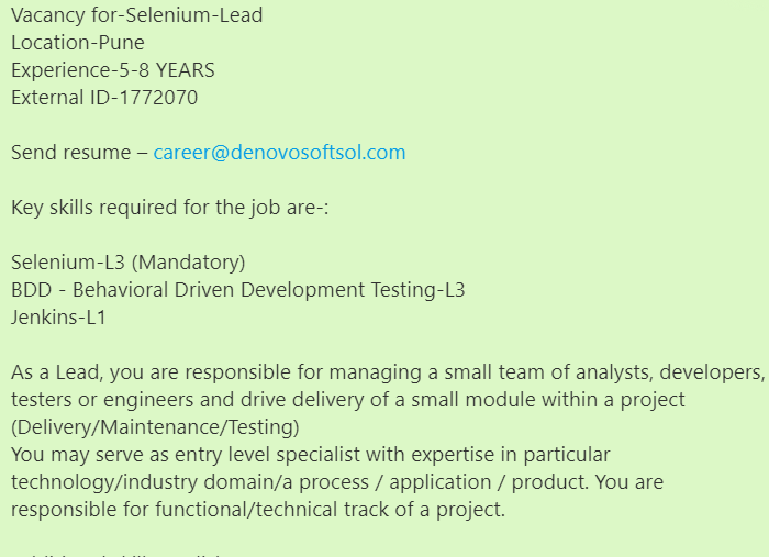 denovosoftsol's tweet photo. #denovojobs #denovo
Vacancy for-Selenium-Lead
Location-Pune
Experience-5-8 YEARS
External ID-1772070

Send resume – career@denovosoftsol.com

#selenium #SOAtesting #groovyscripting #dataanalyst #developer #testengineer #seleniumjobs #dataanalyst #developer #testengineer https://t.co/zD13zsk4hi