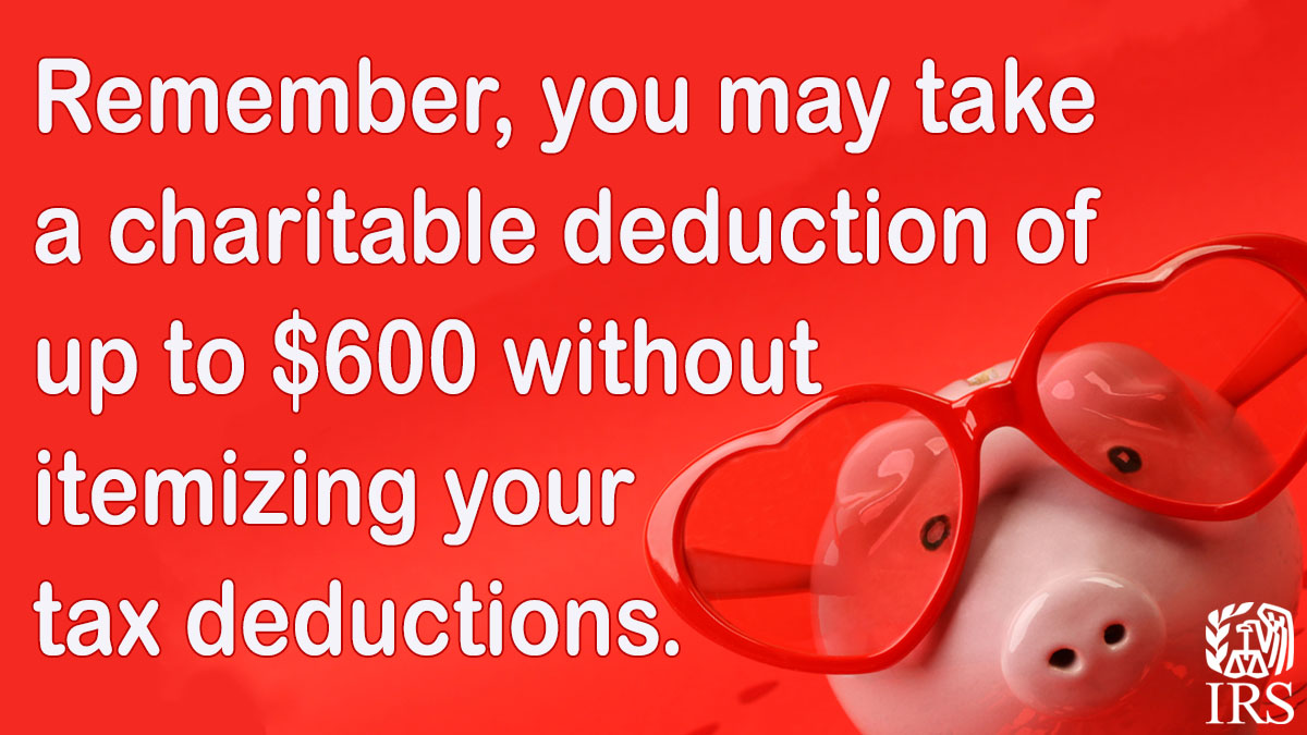 #IRS reminds you of a provision that allows for up to $600 in deductions for donations to qualifying organisations. See go.usa.gov/xMKNE