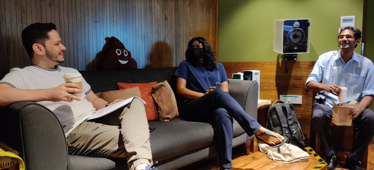 Working hard or hardly working? As all of us at <a href="/maedinindia/">Maed In India</a> start getting comfy at #IslandCityStudios, what do you think we're cracking up about in the control room? Let us start, "How many sound engineers does it take to change a light bulb?"