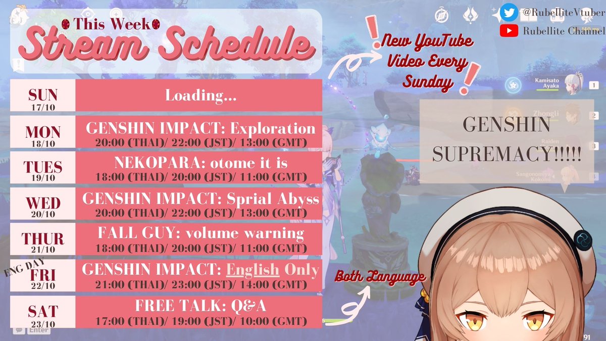 Rubellite_EPR's tweet image. #LiveSchedule
October 17th - 22nd🥰

LIVE@YouTube
youtube.com/channel/UCL4nW…

Tags
#rubylive
#rubyart

#Vtuber #Vtubers #VtuberEN #VtuberTH