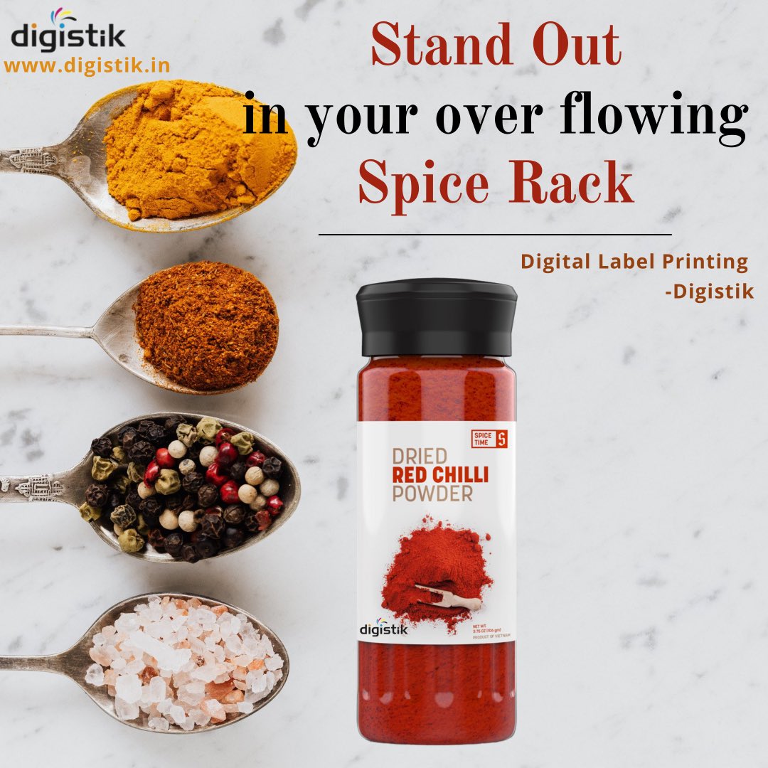 Digistik1's tweet photo. With #labels printed at Digistik’s state of the art #digitalprinting unit, your spice jars will shoot straight to the top and will be upfront.
#LabelIndustry #Labels #Label #Printer #LabelPrinting #DigitalLabelPrinting #JarLabels #LabelMarket #PackagingIndustry #CustomLabels https://t.co/07NpuWb8hY