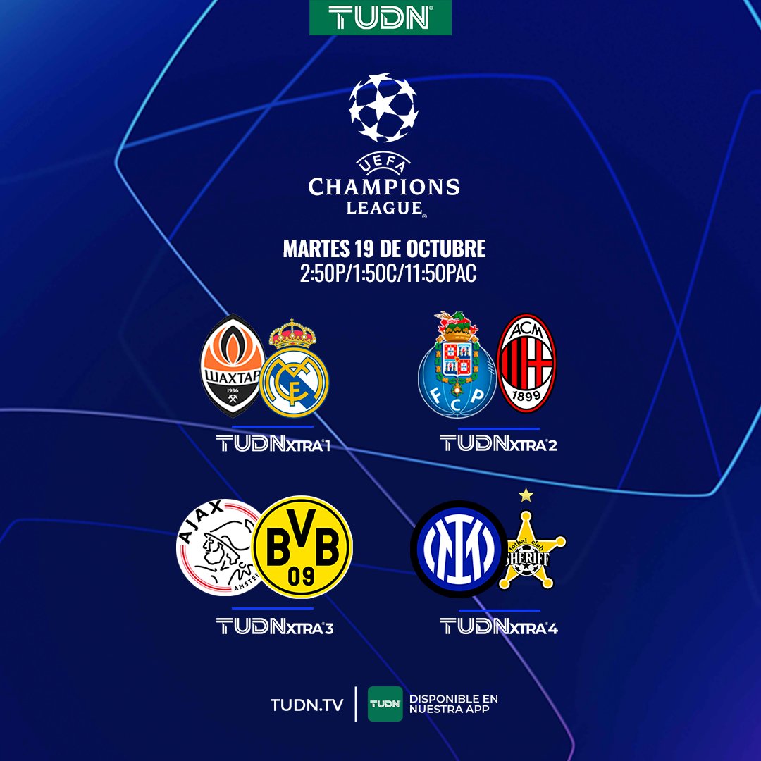 ¡Heeey! 😎😱 Todos los partidos de la jornada de #TuChampions están en <a href="/TudnXtra/">TUDNXtra</a>

Aquí, allá y acullá...futbol por🔥💯 todos lados pa' aventar al cielo qué cosa tan linda🥰