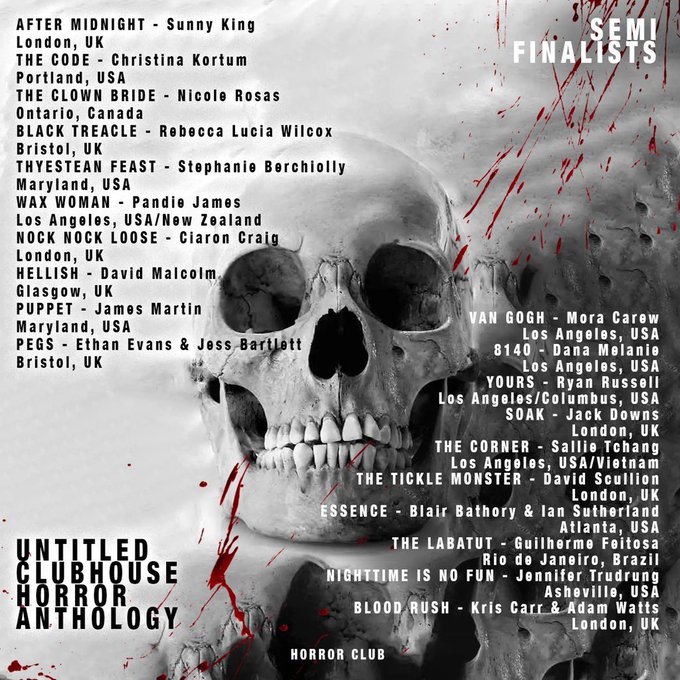 Made it to the semi-finals of this super cool @Clubhouse of horror anthology project with my script &ldquo;Wax<a href="/tag/happyhalloween"class="tags"><span>#happyhalloween</span></a>