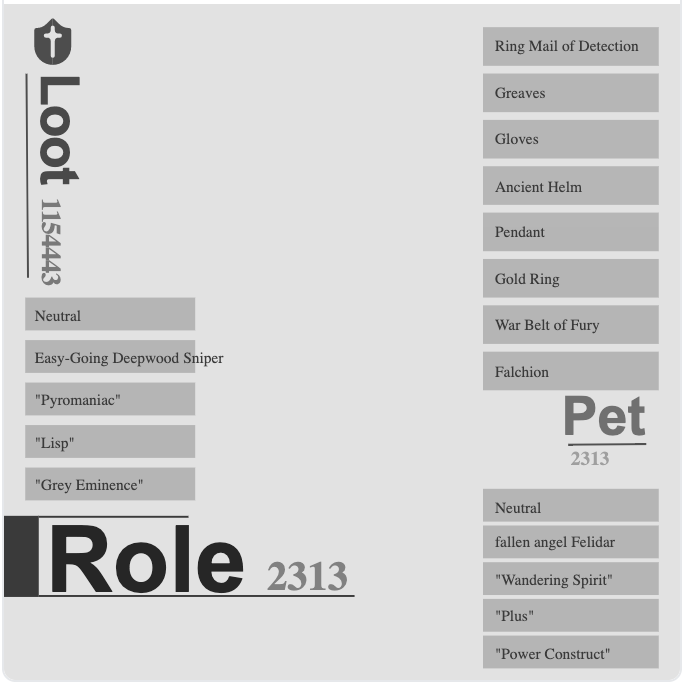 Mint your Loot/mLoot, Role and Pet into one complete character... And enter the new world. 
<a href="/lootproject/">Loot</a> <a href="/GenesisLoot/">The Genesis Project (for Loot)</a>
 
#loot #lootproject #role #gamingmetaverse #NFTs