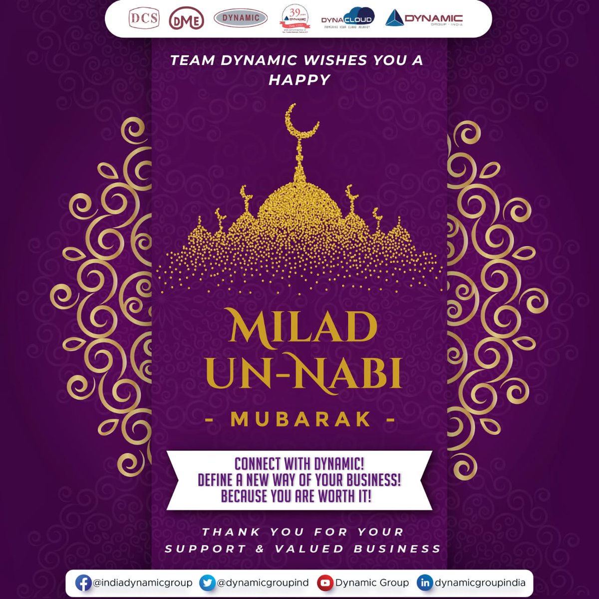 dynamicgroupind's tweet photo. Team Dynamic wishes you all 
"A Milad Un-Nabai Mubarak"💫 
Let this New Year brings on an abundance of happiness, health, and prosperity in your life.
.
.
.
.
.
.

#Miladinabi #Dynamite #festivals #India #muharam #happymiladinabi https://t.co/lqaaEOvxfS