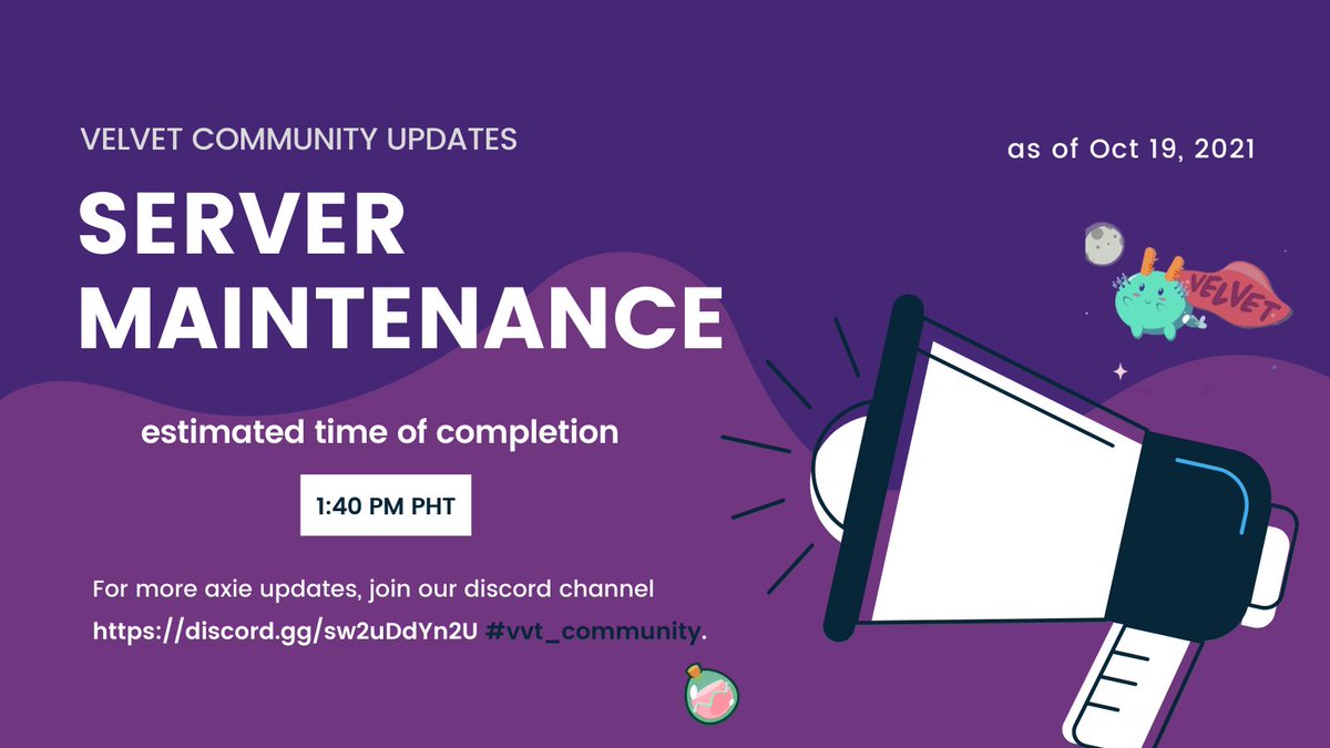 vvt_community's tweet photo. SERVER MAINTENANCE, estimated time of completion - 1:40 PM PHT. https://t.co/W1N3oiW8ME
