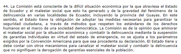 DavidCorderoHer's tweet photo. Sobre el estado de excepción dictado por @LassoGuillermo:
1) La @CIDH advirtió al Estado ecuatoriano que no es compatible con sus obligaciones internacionales el usar un estado de excepción para combatir a la delincuencia, lo hizo en su informe anual de 1998
Hilo... https://t.co/1w2PyYv3hP