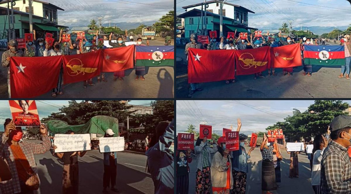 Pro-democracy residents of Kale marched once again and demonstrated a persistent protest to overthrow military regime this morning.   #WhatsHappeningInMyanmar #Oct19Coup #HelpMyanmarIDPs