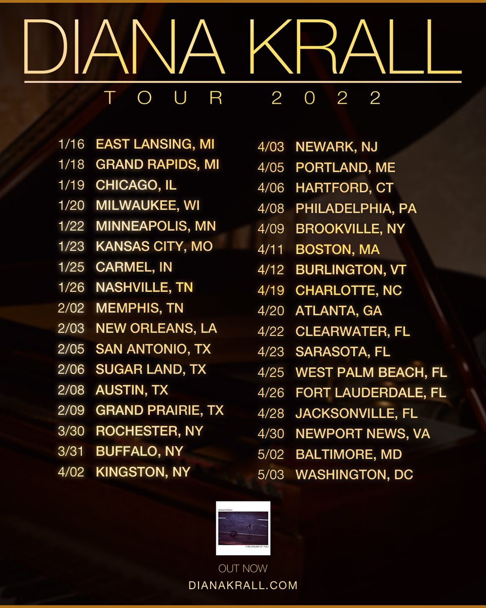 Diana Krall is pleased to announce tour dates for 2022. You can get your tickets early by tracking Diana on @bandsintown. Click below and be sure to look out for the upcoming code! bnds.us/b7vb8w