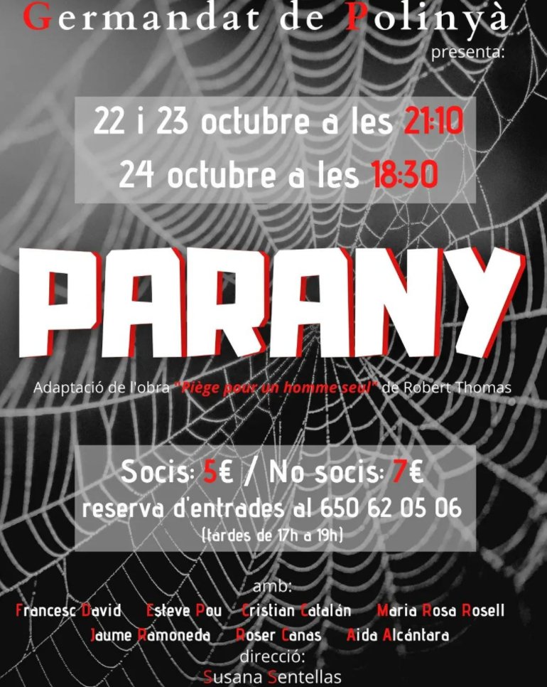 AjPolinya's tweet photo. 🎭El teatre torna a la @germandatdepolinya amb l'obra PARANY!🎭

📅Divendres 22 octubre i dissabte 23 octubre a les 21:10
📅Diumenge 24 octubre a les 18:30
🎟️ Entrades: socis 5€ / No socis 7€
👉Reserves al 650 62 05 06 (de 17 a 19h)

#germandatdepolinya #femcultura
#fempoble https://t.co/g46OT9Om39