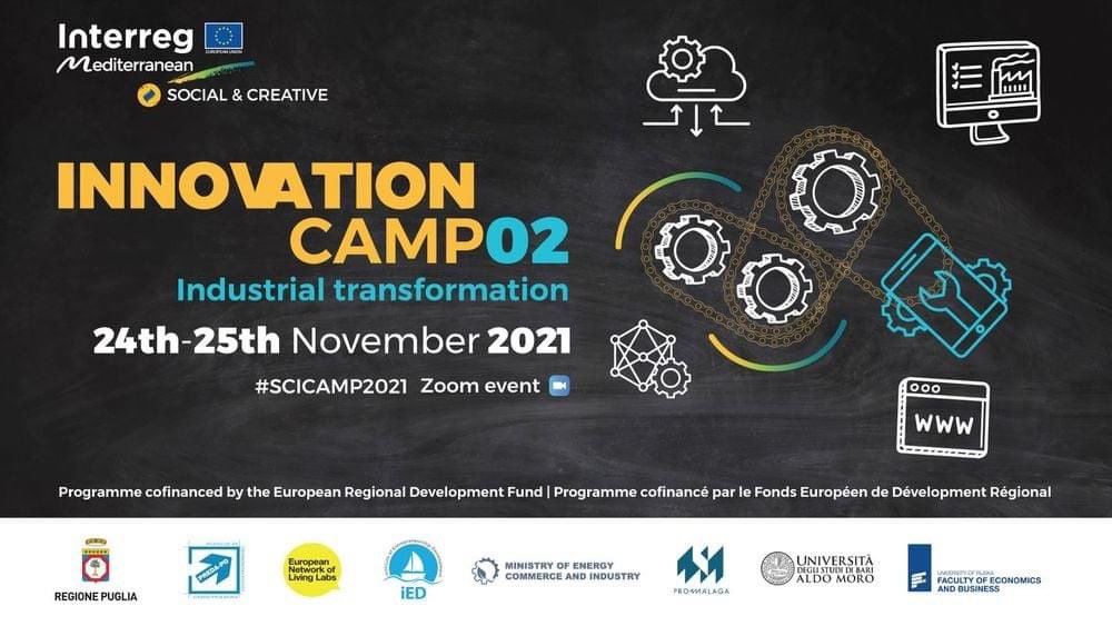 ‼️SAVE THE DATE
The Social&amp;Creative Innovation Camp #2 is coming on next 24 and 25 November focusing on Industrial transformation⚙️🏭♻️📲🧩
Do not miss the second of 3 virtual event in Zoom.
More info cutt.ly/HRfE5H5 
Register here cutt.ly/RRfDAxX 
#MadeinMED