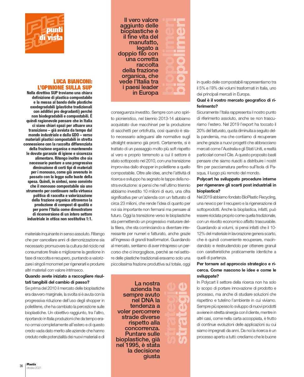 polycartspa's tweet photo. 📰Sulle pagine di #Plastix, mensile dedicato agli operatori del settore delle materie plastiche, il nostro AD @LucaBianconi75 ha raccontato la nascita e gli sviluppi di #Polycart: "Puntare sulle bioplastiche, già nel 1995, è stata la decisione giusta".
Leggi l'articolo integrale! https://t.co/96wzd8sagx
