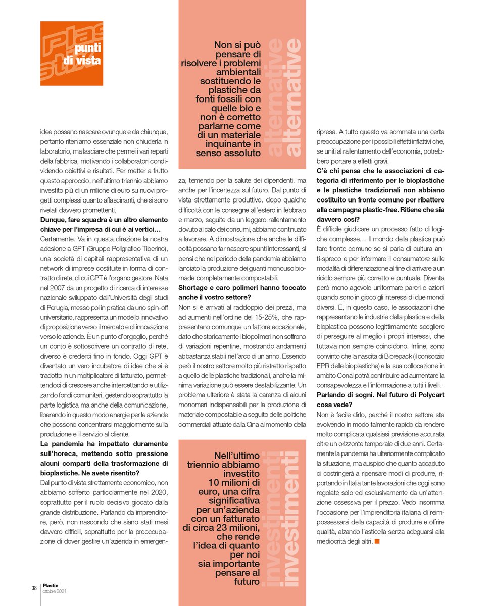 polycartspa's tweet photo. 📰Sulle pagine di #Plastix, mensile dedicato agli operatori del settore delle materie plastiche, il nostro AD @LucaBianconi75 ha raccontato la nascita e gli sviluppi di #Polycart: "Puntare sulle bioplastiche, già nel 1995, è stata la decisione giusta".
Leggi l'articolo integrale! https://t.co/96wzd8sagx