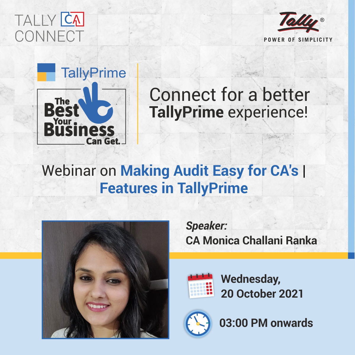tallysolutions's tweet image. Presenting the next webinar in our weekly 🤝CA Connect series - on all you need to know about TallyPrime 2.0!

Register for the next webinar at 👉 bit.ly/tcc200121

Check out all our webinars at 👉 bit.ly/tallycaconnect

#WebinarsByTally #CAConnect #BestForBiz