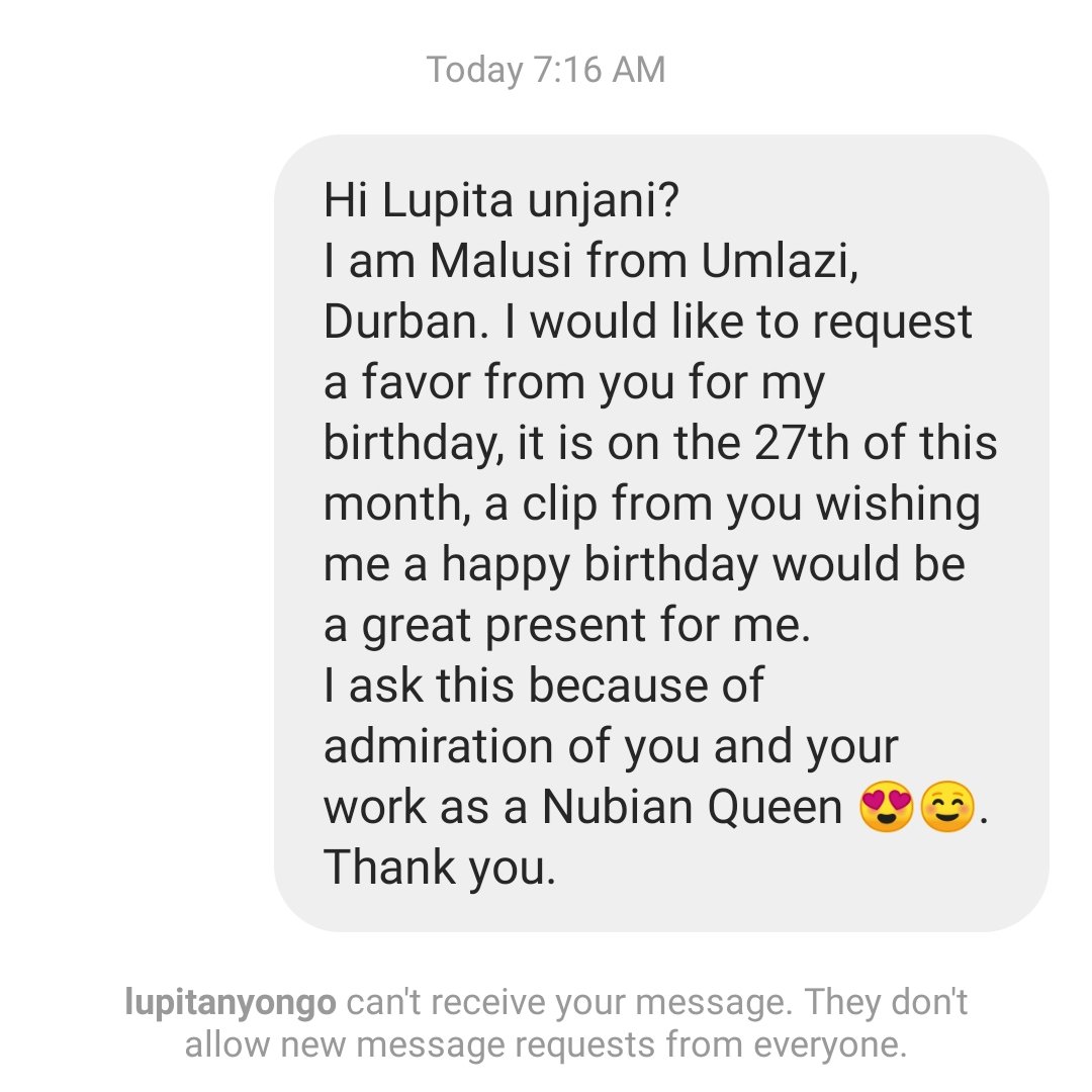 jubha01's tweet photo. @Lupita_Nyongo I just tried my luck on IG DM I hope I'll get it here on Twitter. https://t.co/UECHkg5G7J