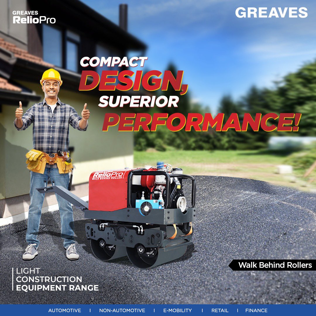 GreavesCottonIN's tweet photo. The range of light construction equipment by Greaves Reliopro is designed to make your job easier, efficient & profitable. The Walk Behind Roller optimally compacts granular soils & asphalt surfaces, making it the right choice for a broad range of applications. #RelioPro https://t.co/MpQYGpqsRo
