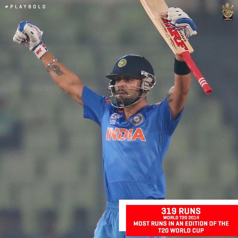 RCBTweets's tweet photo. Counting down to our first Challenge in the #T20WorldCup with some brilliance from Virat Kohli in the 2014 World Cup. 🤩🔝 

5️⃣ days to go! 

#PlayBold #TeamIndia https://t.co/0zWGtJm1UZ