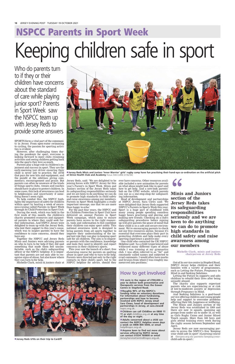 nikkstercricket's tweet photo. Parents are essential partners in keeping children safe in sport so
great to see @JerseyRedsMJ and @JEPnews highlighting @TheCPSU @JerseyNspcc @NSPCC #ParentsInSportWeek https://t.co/botmmYJ0Sa