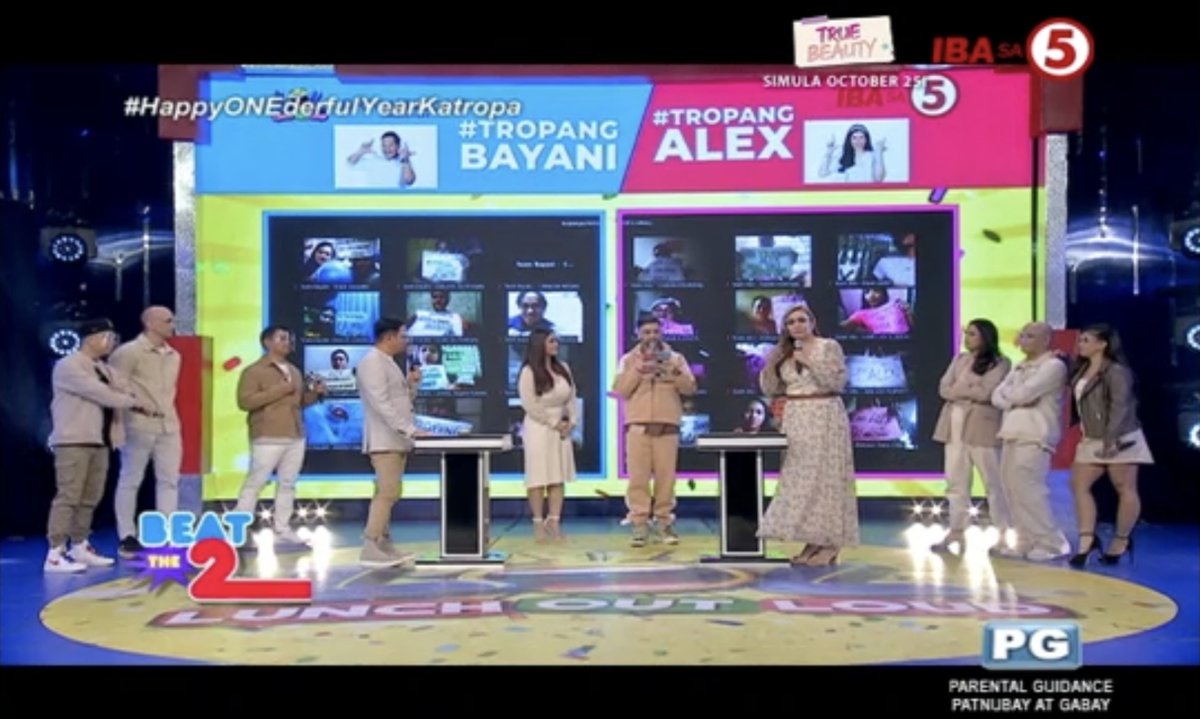 TV5manila's tweet photo. #Tropang Bayani ba kayo o #Tropang Alex G?
#HappyONEderfulYearKatropa
#LunchOutLoudOnTV5
#IBAsa5 https://t.co/UK5nYoRYnE