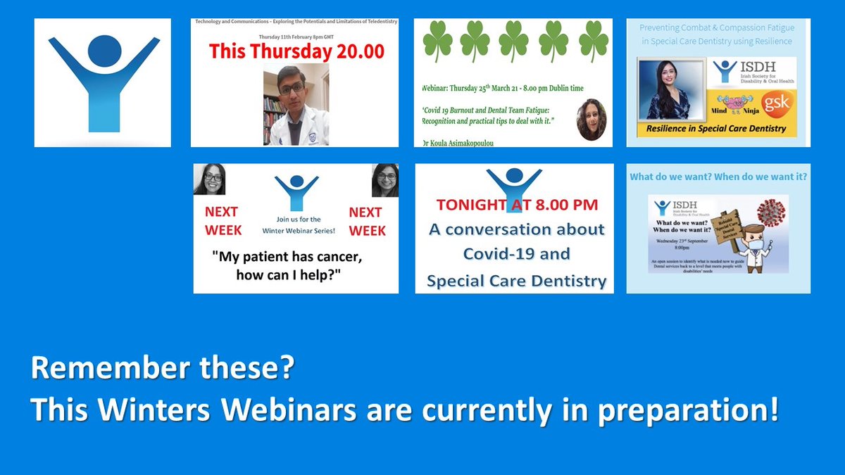 ISDH (@isdhtweets) on Twitter photo Very soon we will be announcing our winter 2021/2 winter webinar programme.
<a href="/IADH_org/">International Assn. for Disability & Oral Health</a> <a href="/Gerodontology/">BSG</a> <a href="/idna_irish/">Irish Dental Nurses association</a> <a href="/IrishDentists/">Irish Dental Associ</a> <a href="/IrishHygienists/">IDHA</a> #specialcaredentistry #dentistry
Stay tuned by visiting our social media websites - details coming shortly! Very soon we will be announcing our winter 2021/2 winter webinar programme.
<a href="/IADH_org/">International Assn. for Disability & Oral Health</a> <a href="/Gerodontology/">BSG</a> <a href="/idna_irish/">Irish Dental Nurses association</a> <a href="/IrishDentists/">Irish Dental Associ</a> <a href="/IrishHygienists/">IDHA</a> #specialcaredentistry #dentistry
Stay tuned by visiting our social media websites - details coming shortly!