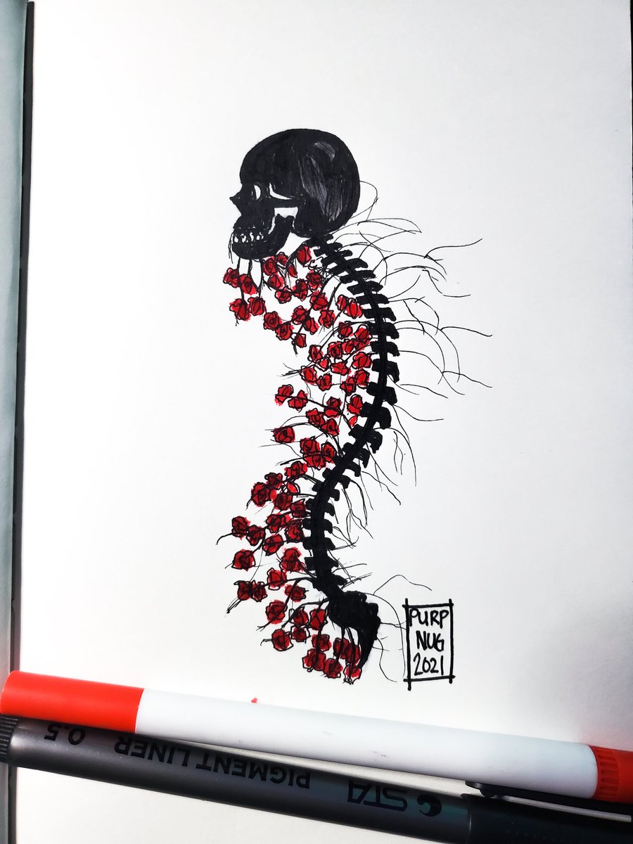 PurpleNugKomiks's tweet photo. PurpNugtober 2021
Day 18: Bones ☠🦴🌹
#webcomics #artist #art #inkprompts #ink2021 #purpnugtober2021 #purplenuggetkomiks #handrawn #blackandred #bones #skeleton #spinal #spinalcord #vertebrae #roses #flowers #roseskeleton #art2021 #illustration #traditionaldrawing #markers https://t.co/LSrjQpuV8s