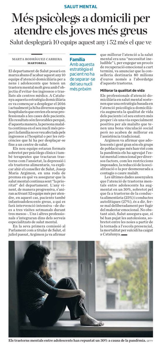 Reforç a la salut mental dels joves #salutmentaljoves #equipsdomiciliaris