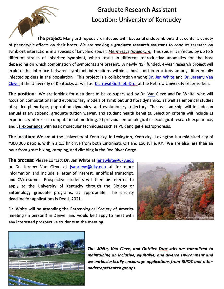 Interested in a Ph.D. and modeling population and evolutionary dynamics of endosymbionts and their hosts?

Ask me or <a href="/symbiontecology/">Endosymbiont Ecology</a> about the funded Research Assistant position studying a spider infected by 5(!!!) different symbiont strains.

See ad below for more info.