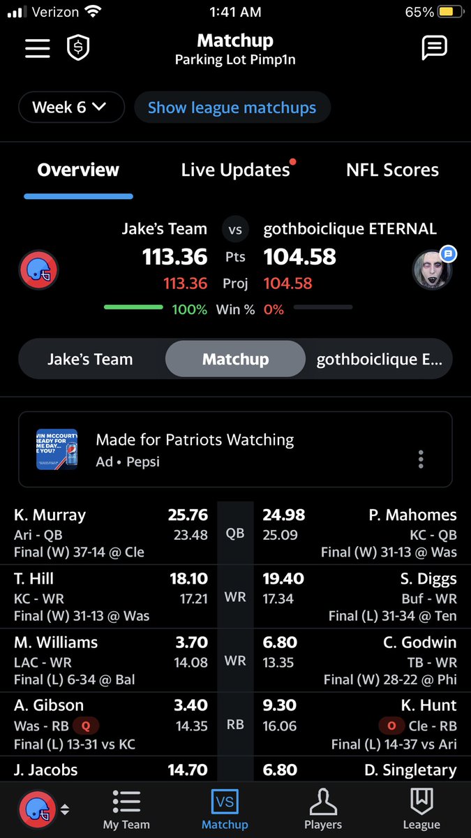JakeHoehn's tweet photo. Fuck you @YahooFantasy this is evil. I woke up to see I won only to see my score go down, then I checked my iPad to see I lost by less than a point. https://t.co/nxU50BBFXL