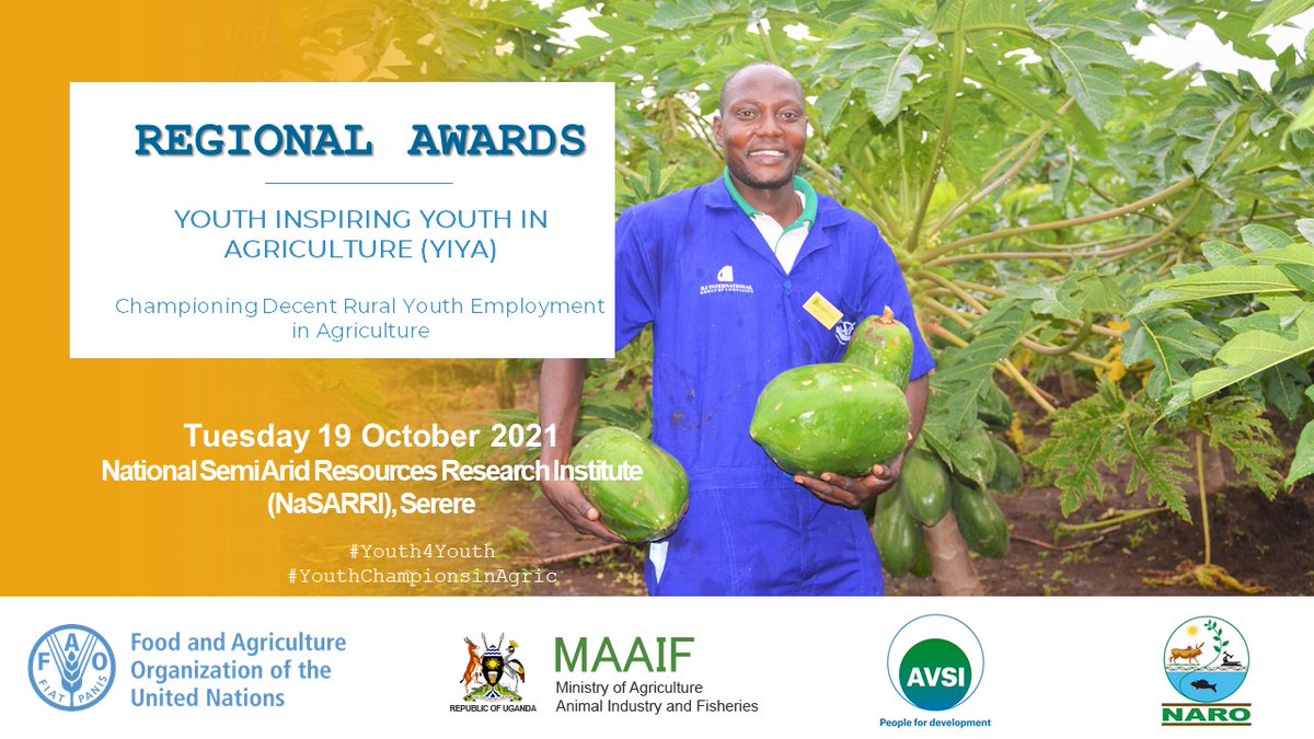 FAOUganda's tweet photo. Today, we join @MAAIF_Uganda @Mglsd_UG @yofchan @FondazioneAVSI at @narouganda in Serere to recognise >70 young men &amp; women from Eastern 🇺🇬 using agric. to create jobs ⬆️incomes for fellow youth.

Better production, Better nutrition, Better environment, Better life.

#Youth4Youth https://t.co/lkVJ3cTiY2