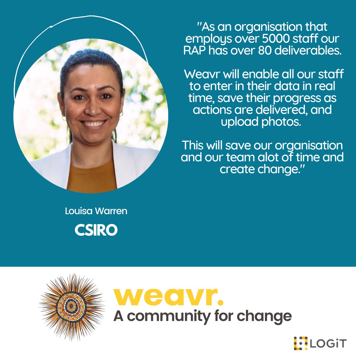 weavrByLOGiT's tweet photo. weavr an Indigenous designed software helping keep reconciliation outcomes on track is a reality thanks to incredible ppl

@CSIRO Indigenous Engagement Executive Manager &amp; proud TSI woman Louisa Warren helped shape this tool w @QldGov  @MEGTAustralia  @Microsoft LOGiT Australia https://t.co/CzrhuIo60J