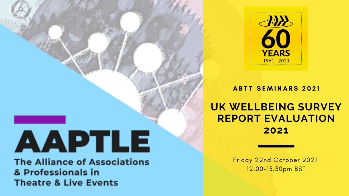 We are very much looking forward to taking you all through the data of the 2021 Wellbeing Survey. As our host Mig Burgessrightly says: "Armed with facts and figures we can begin to demand action for better #mentalhealth provision backstage" 

Book here: eventbrite.co.uk/e/abtt-seminar…