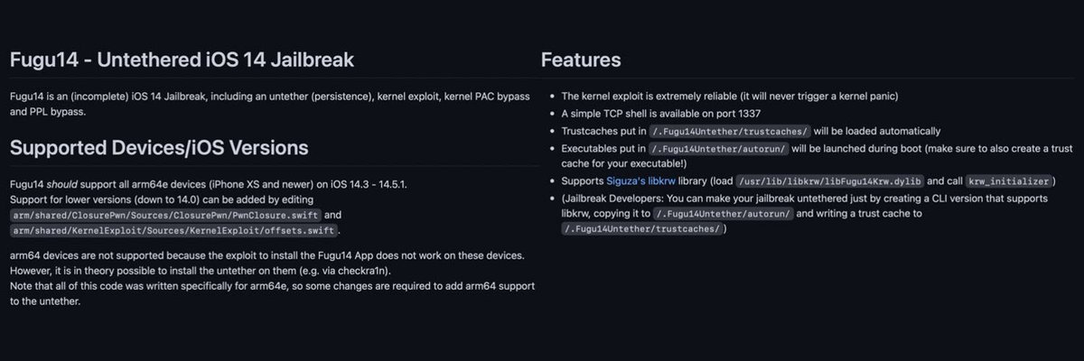 dlymension's tweet photo. Fugu14 - iOS 14.5 untethered jailbreak for arm64e devices 🔥🔥 https://t.co/1H4yvb9OmE