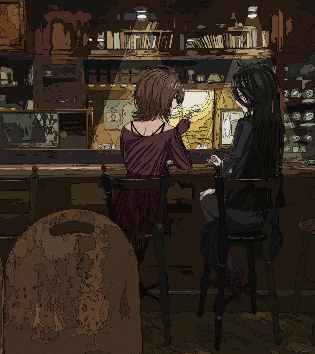 manhattan cafe (umamusume) 1girl animal ears solo horse ears long hair black hair yellow eyes  illustration images